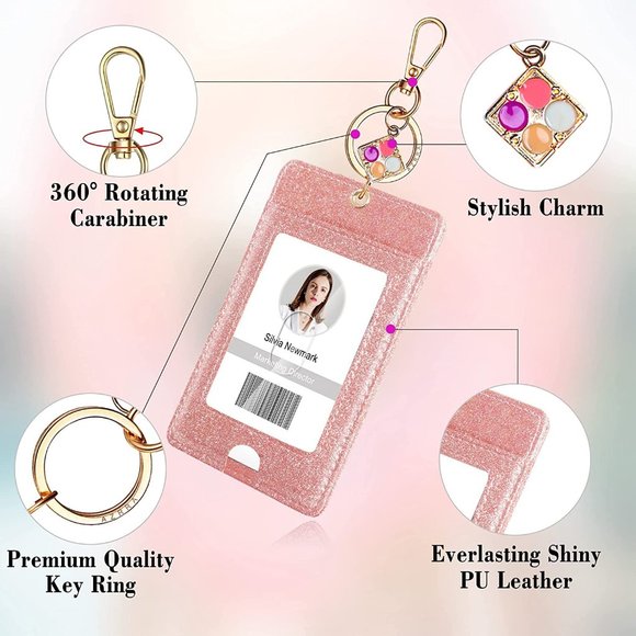 ID Badge Holder with Carabiner (Rose Gold, 2 Pack) - Picture 5 of 6